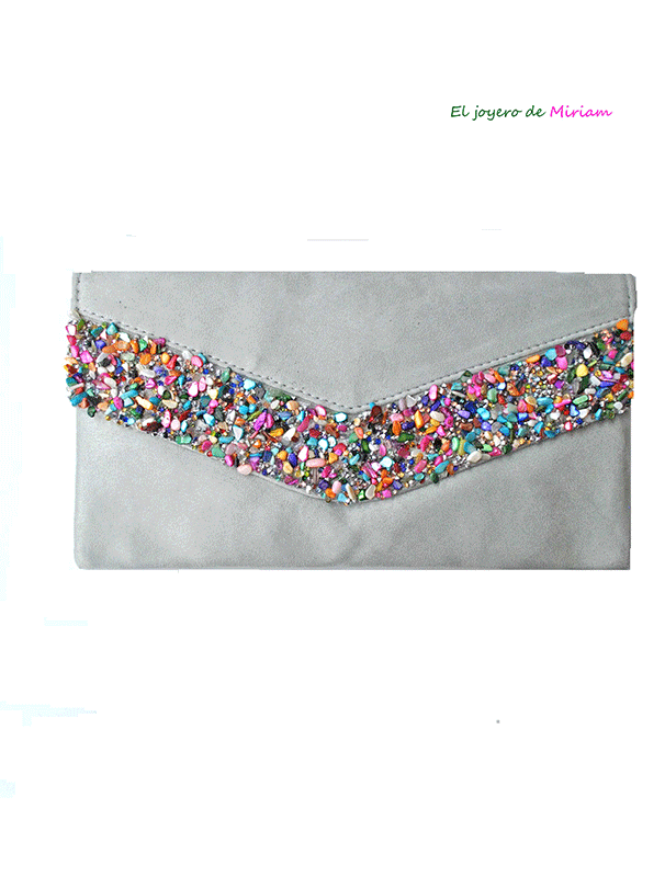 Cartera gris piedras multicolor