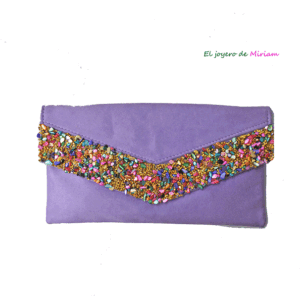 Cartera morada piedras multicolor