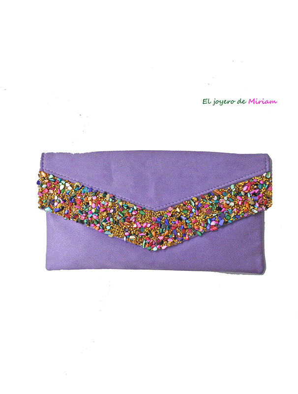 Cartera morada piedras multicolor