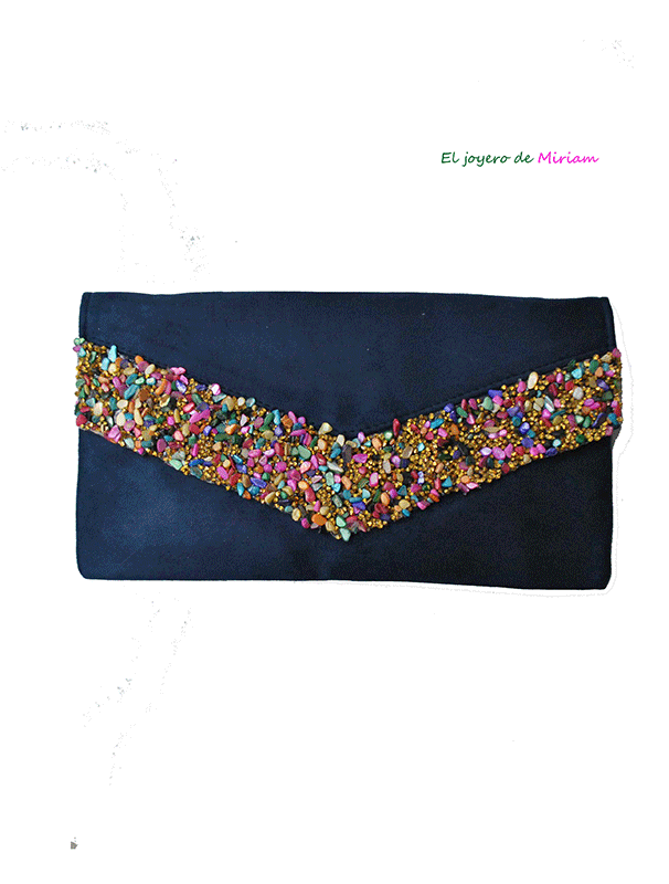 Cartera azul marino  piedras