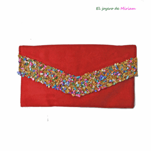 Cartera roja piedras multicolor