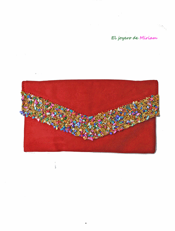 Cartera roja piedras multicolor