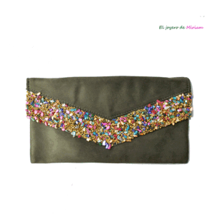 Cartera verde kaki piedras