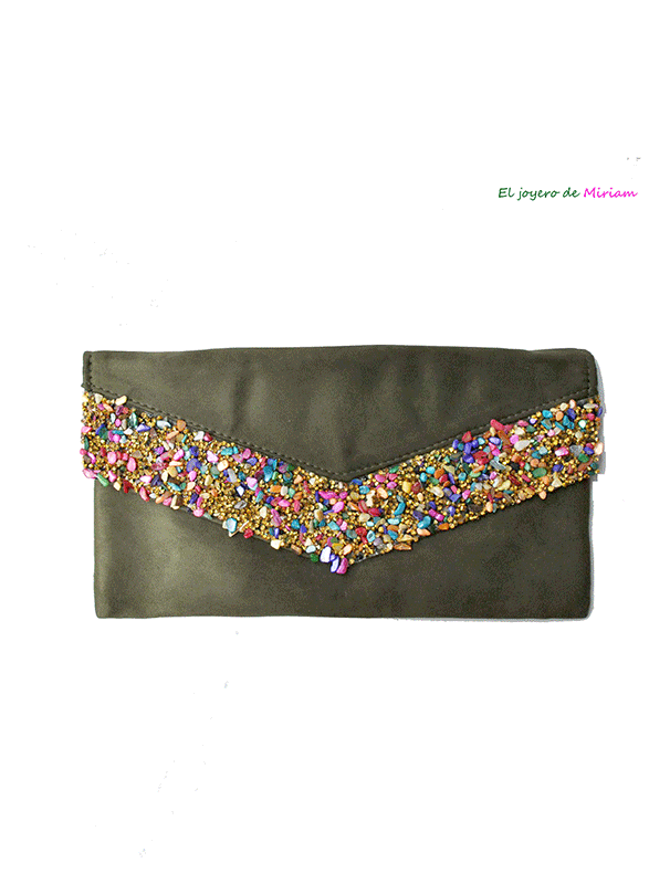 Cartera verde kaki piedras