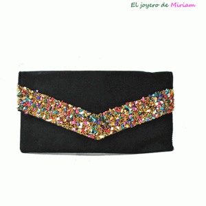 Cartera negra piedras multicolor
