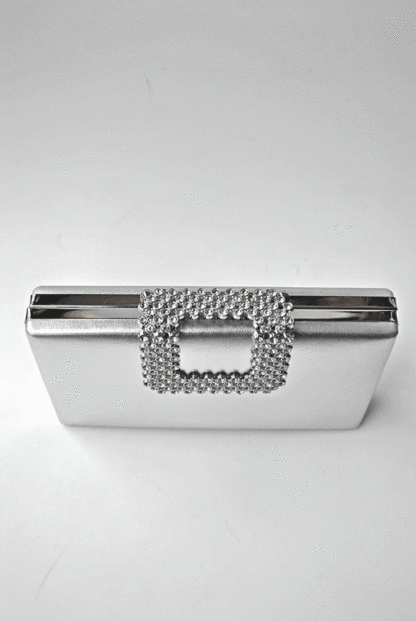 Clutch plateado broche brillantes - Imagen 3
