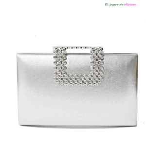 Clutch plateado broche brillantes