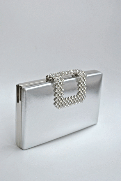 Clutch plateado broche brillantes - Imagen 4