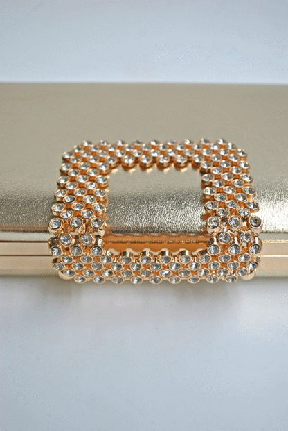 Clutch dorado cierre brillantes - Imagen 3