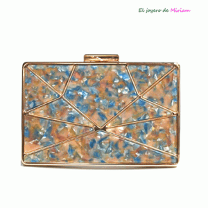 Bolso clutch nácar azul combi