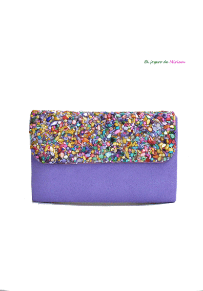 Bolso clutch lila piedras