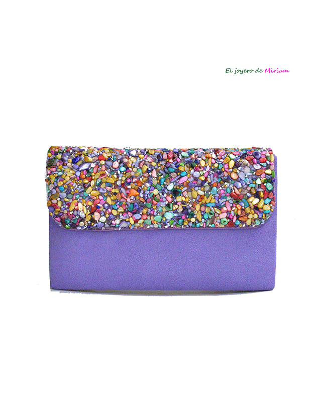 Bolso clutch lila piedras