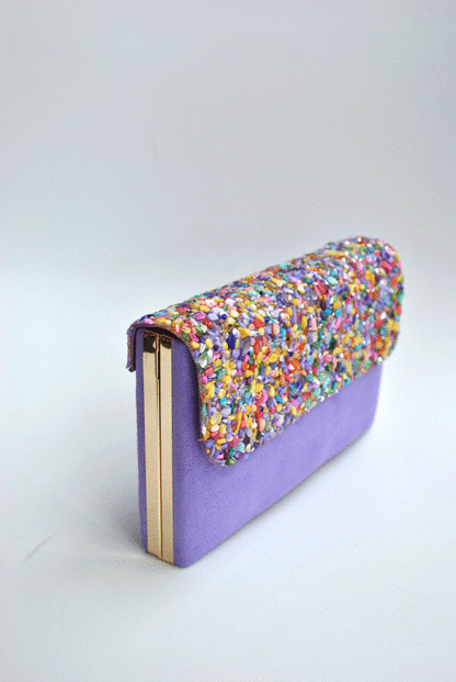 Bolso clutch lila piedras - Imagen 2