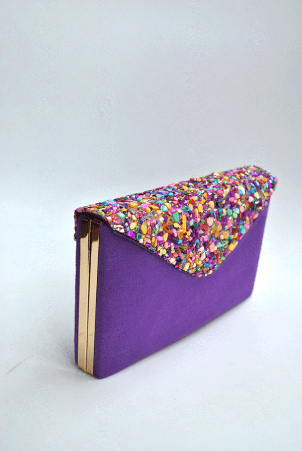 Bolso clutch morado piedras - Imagen 2