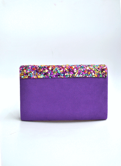 Bolso clutch morado piedras - Imagen 3