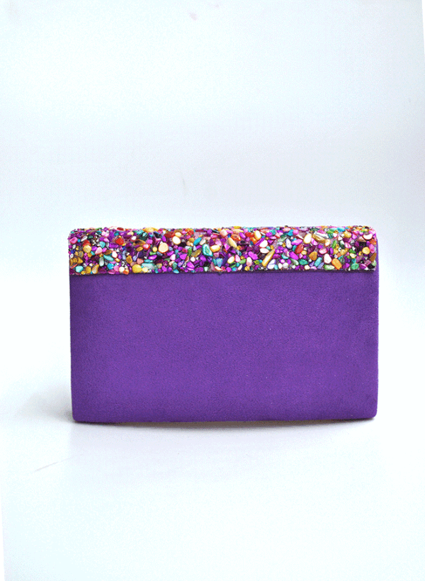 Bolso clutch morado piedras - Imagen 3