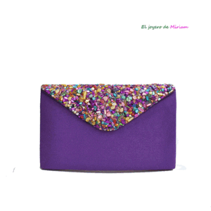 Bolso clutch morado piedras