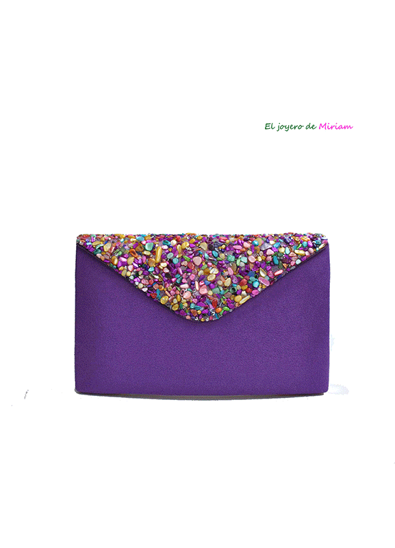Bolso clutch morado piedras