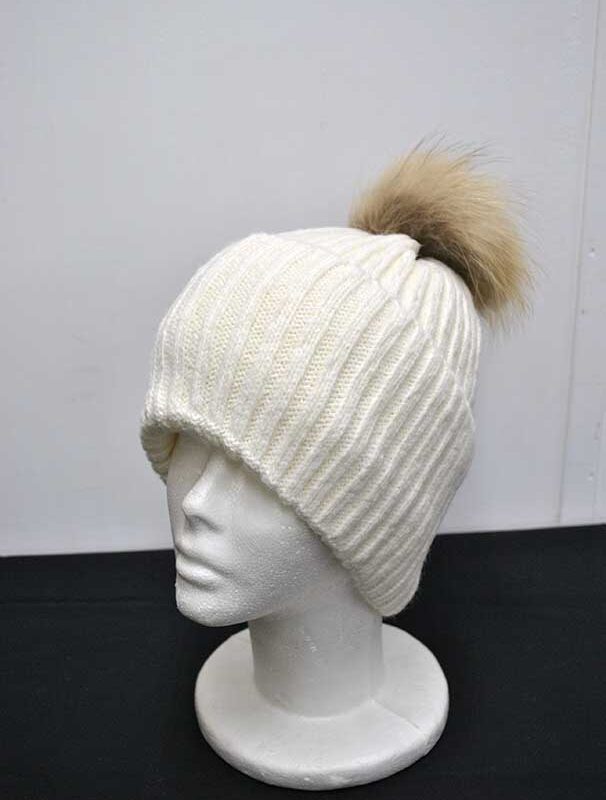 Gorro blanco lana y pompón