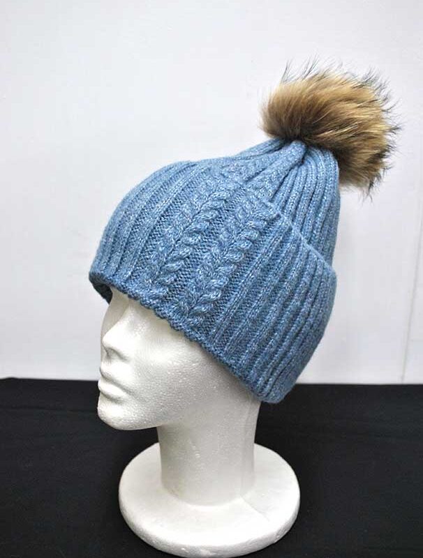 Gorro azul lana y pompón