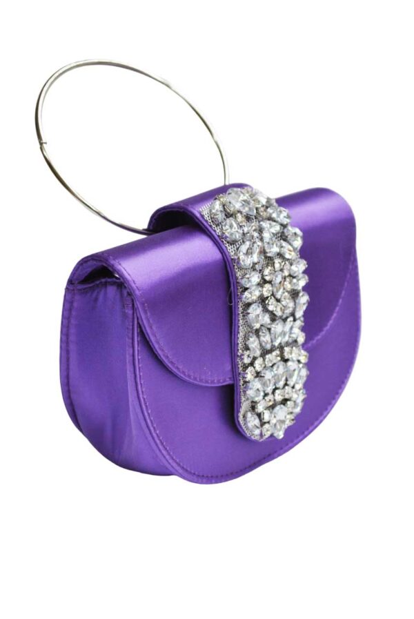 Bolso clutch morado raso piedras - Imagen 2