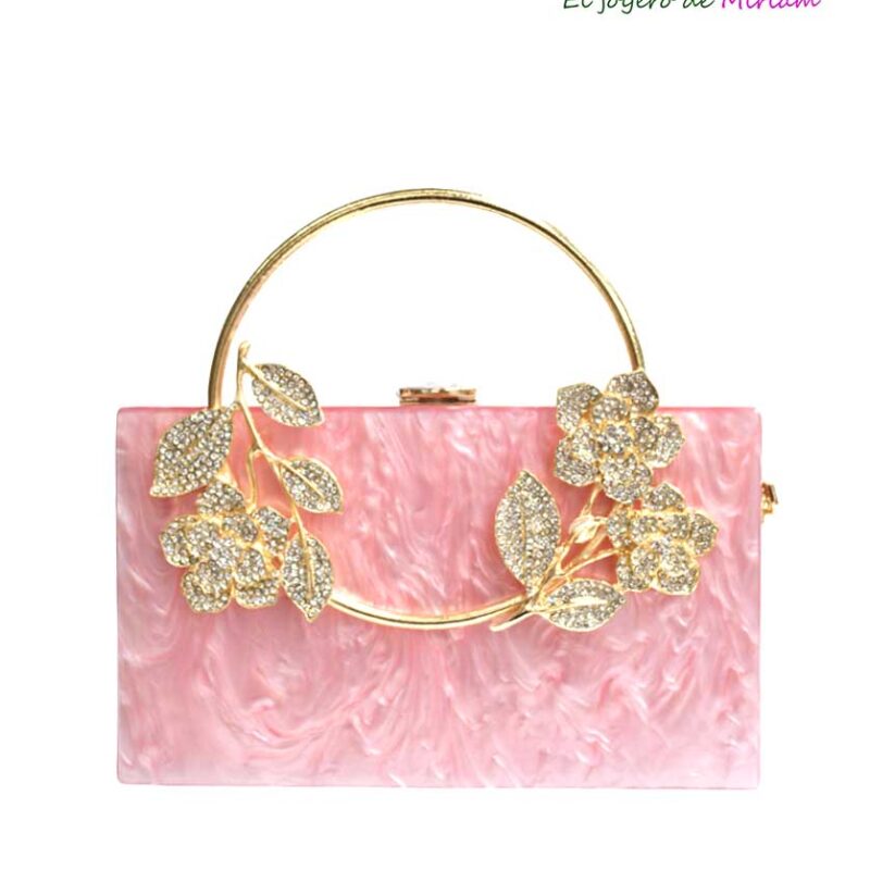 Clutch nácar rosa con asa