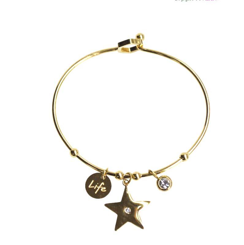 Pulsera rígida dorada acero