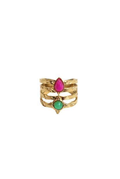 Anillo dorado acero piedras
