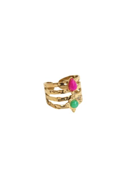 Anillo dorado acero piedras - Imagen 2