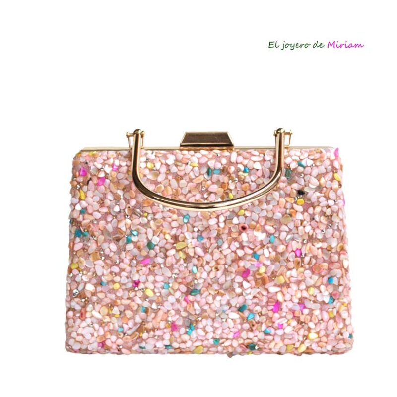 Bolsito clutch rosa piedras