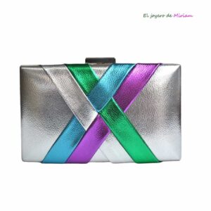 Bolso clutch plateado trenzado