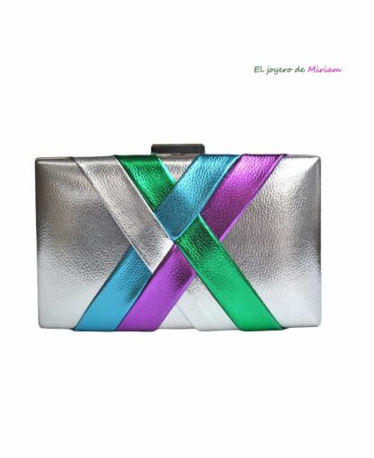 Bolso clutch plateado trenzado