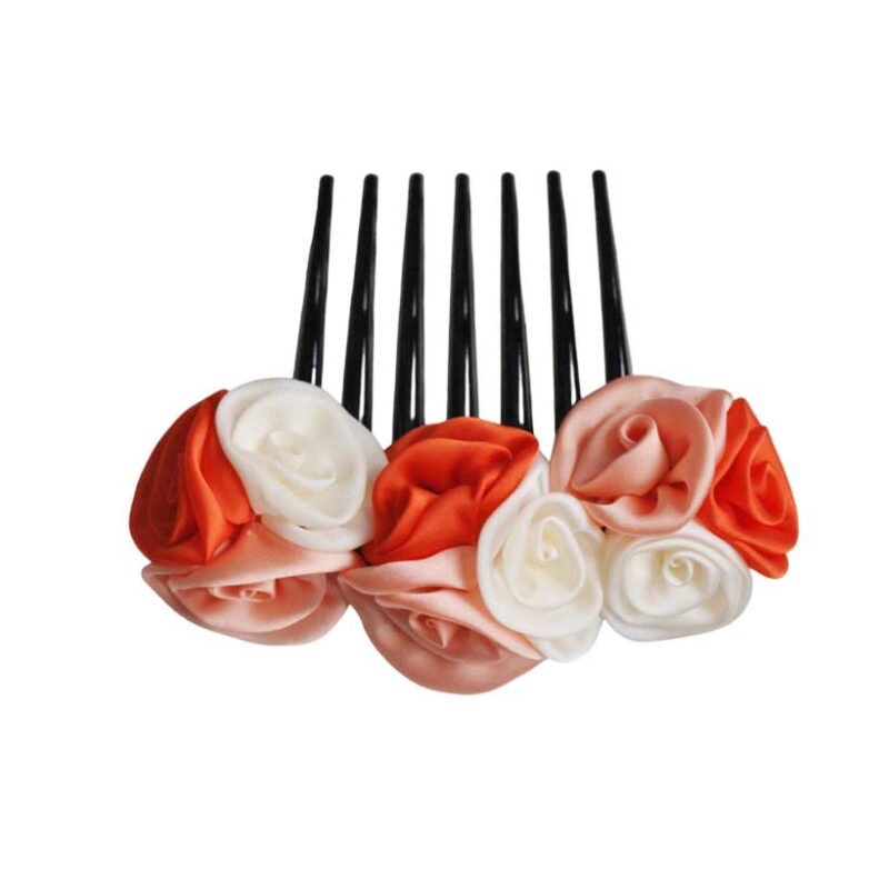 Peineta flores tonos naranjas