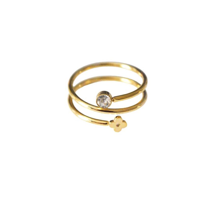 Anillo acero cristal y flor