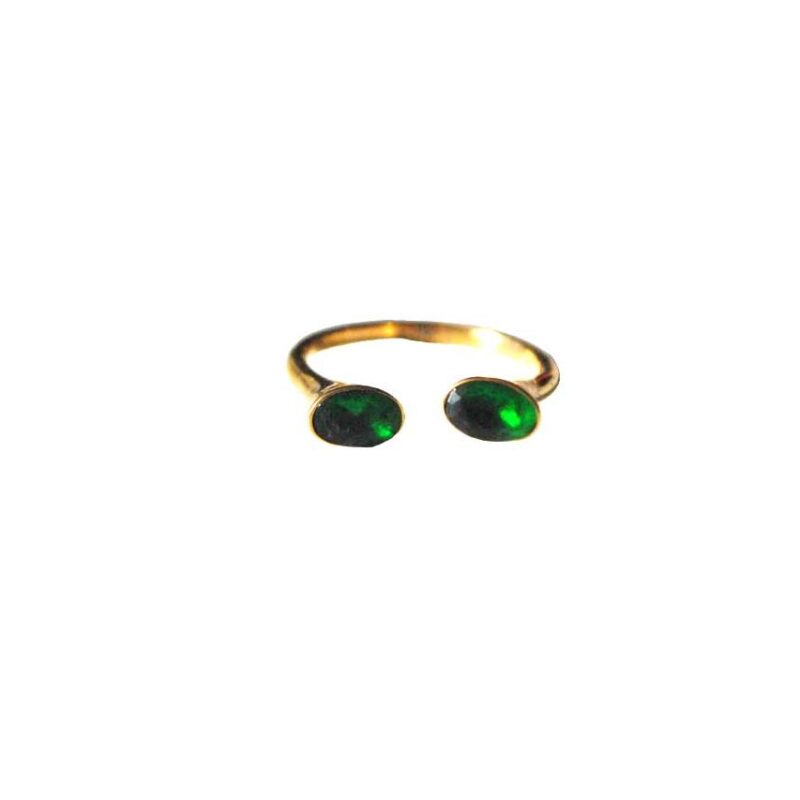 Anillo acero cristales verdes