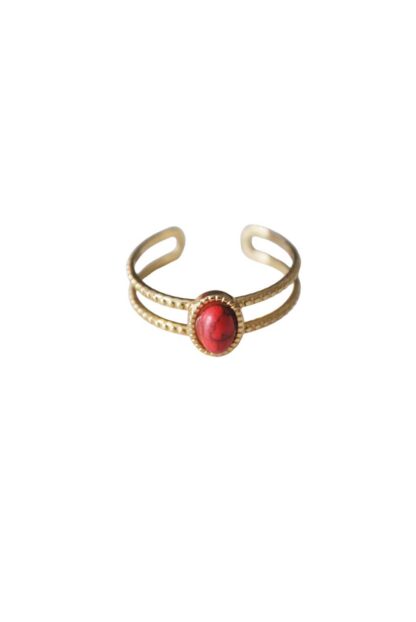 Anillo acero piedra roja
