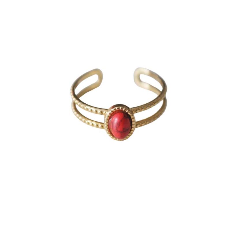 Anillo acero piedra roja