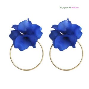 Aros azules pétalos resina