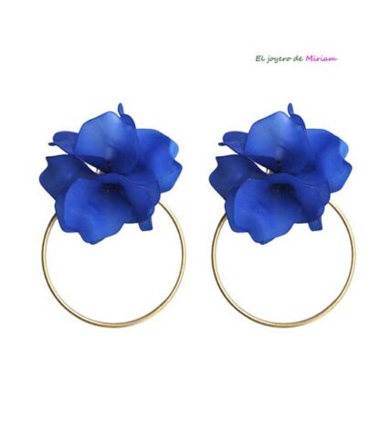 Aros azules pétalos resina