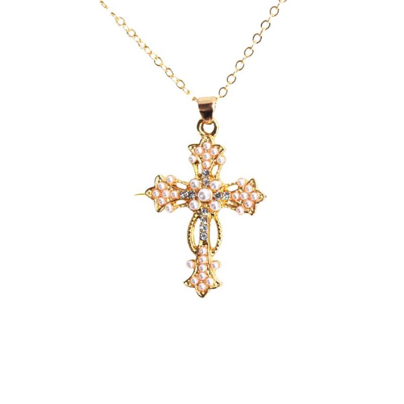 Colgante acero cruz dorada