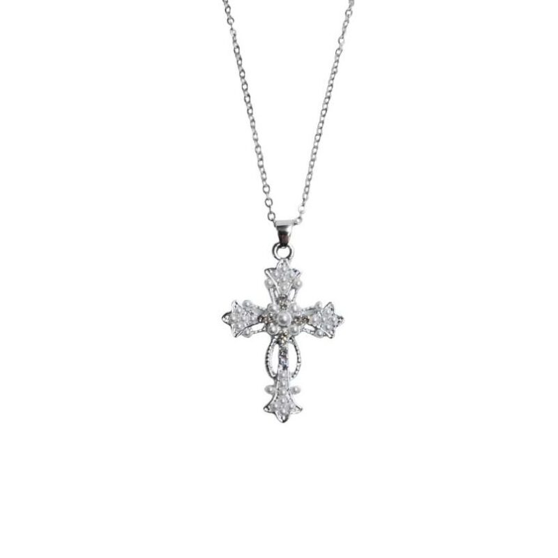Colgante acero cruz plateada