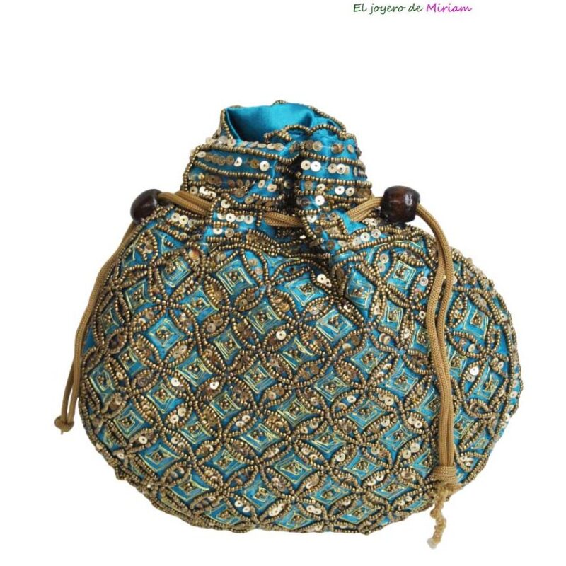 Clutch bombonera azul y oro