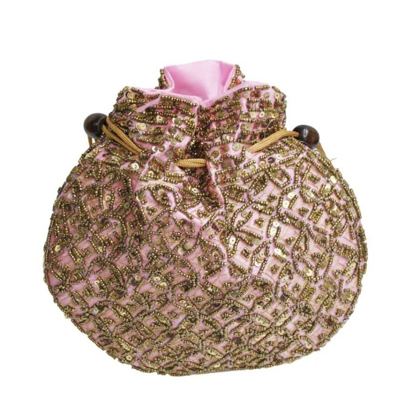 Clutch bombonera rosa y oro