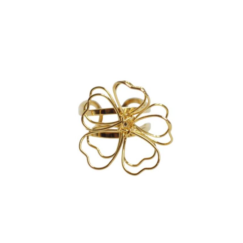 Anillo acero dorado flor