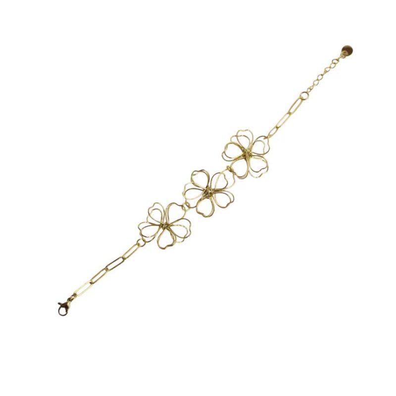 Pulsera acero flores doradas