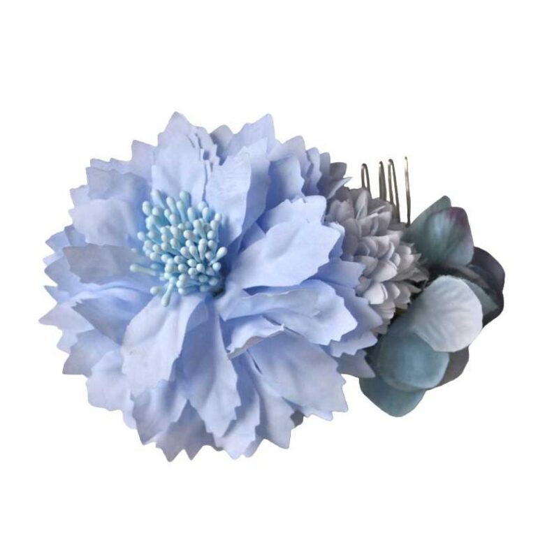 Peineta flores azul celeste