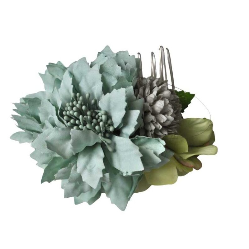 Peineta flores verde menta