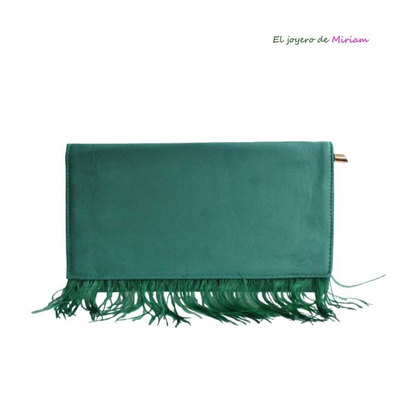 Cartera fiesta verde plumas