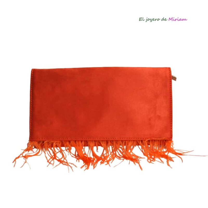 Cartera naranja plumas