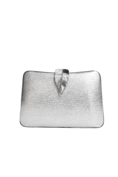 Bolso clutch plateado hoja